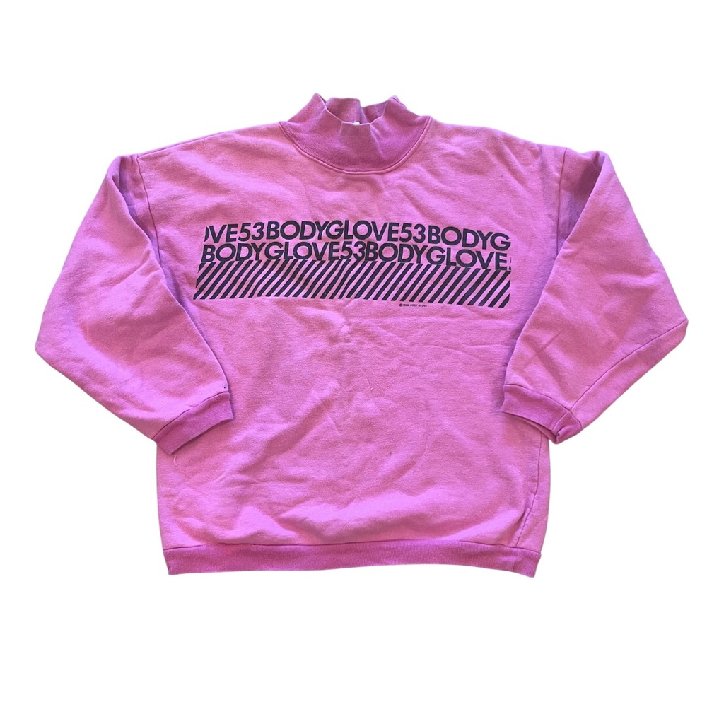 Vintage 1988 Body Glove Mock Neck Sweatshirt Pink Graphic Pullover 80s Surf
